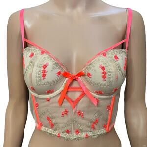 Victorias Secret Dream Angels Lined Demi Bustier Bra 34C Floral Embroidery Mesh
